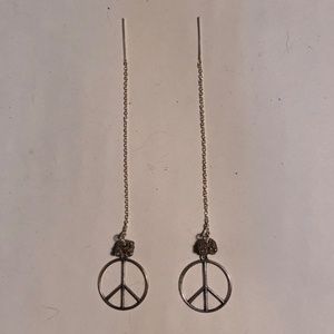 Sterling Silver Peace sign ear threader earrings